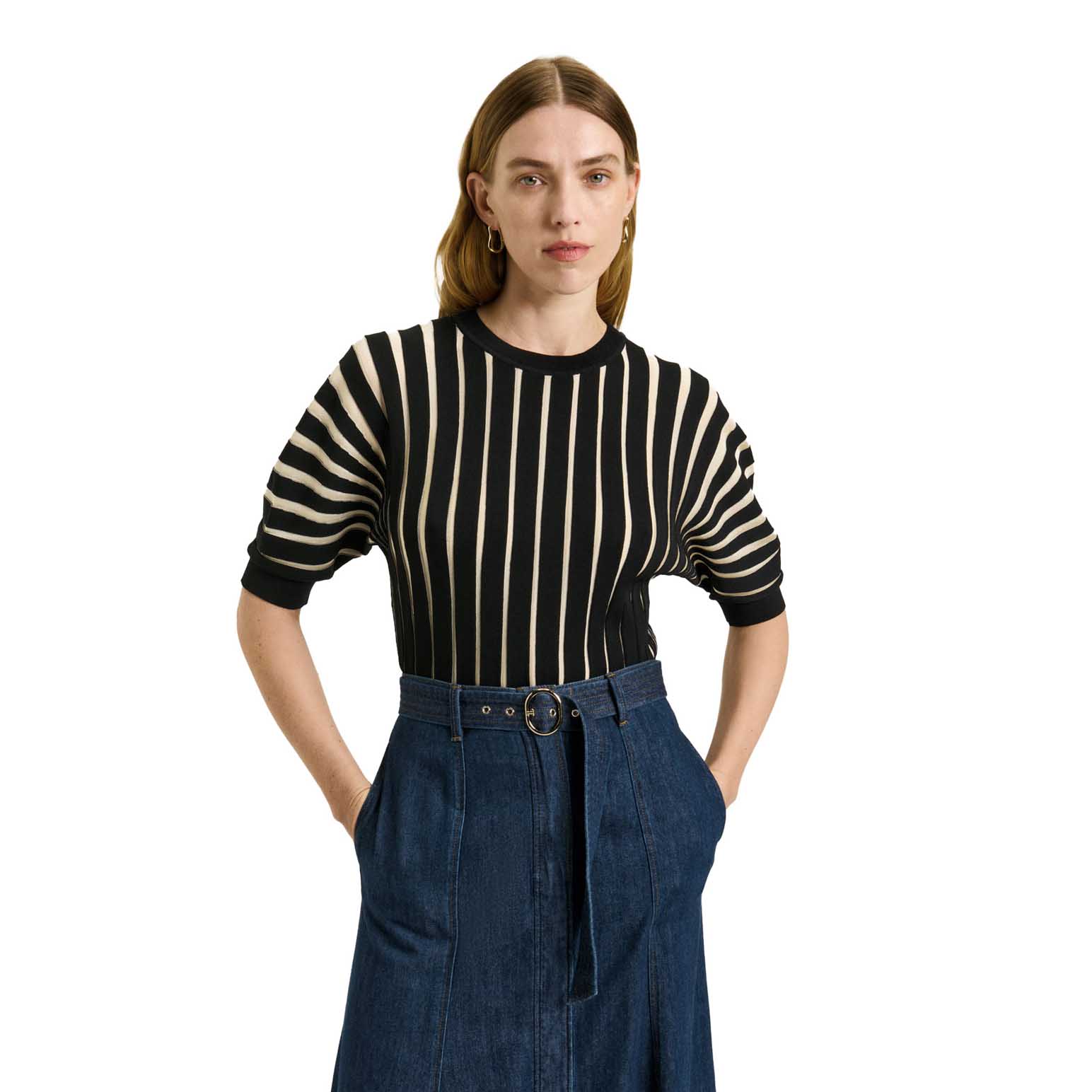 Veronika Maine Matte & Shiny Pleat Knit Top